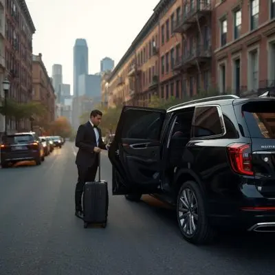 Airport traveler with chauffeur in Back Bay near Prudential Center