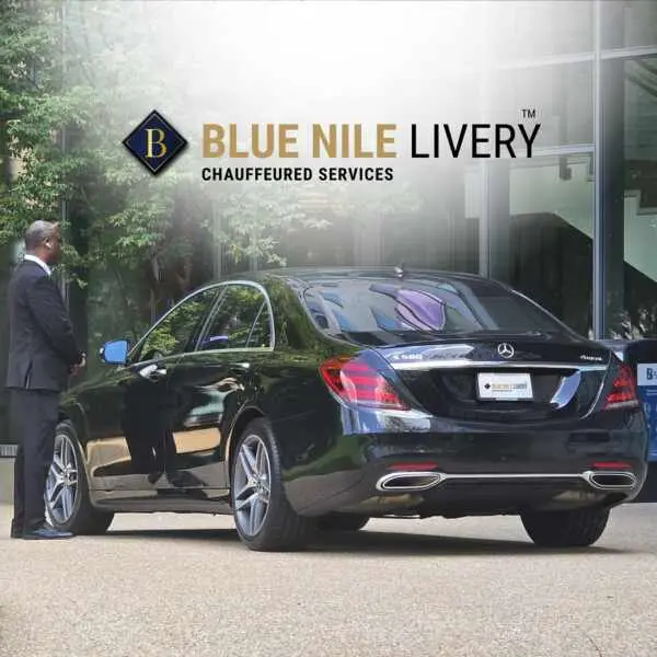 Blue Nile Livery black Mercedes-Benz sedan with professional chauffeur