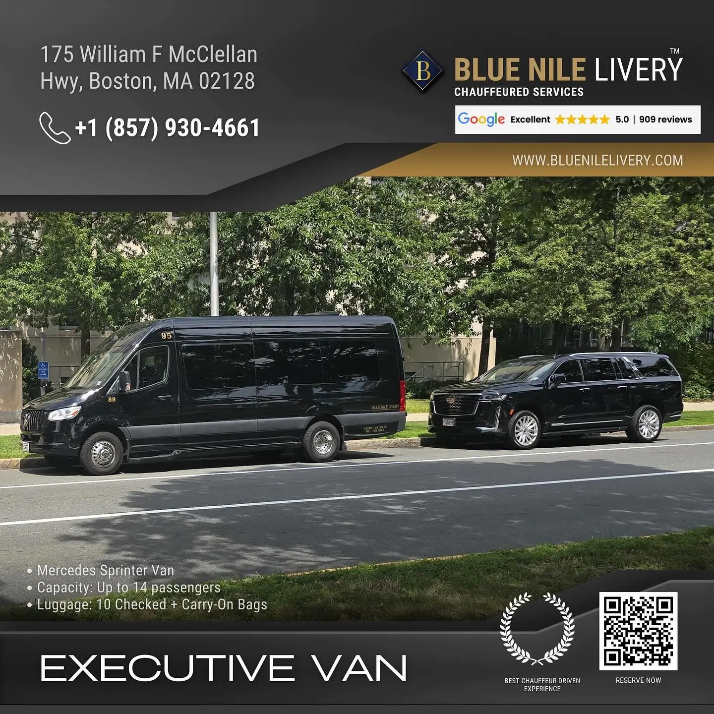 Executive Mercedes-Benz Sprinter van and luxury SUV for Manhattan chauffeured service luxury transport