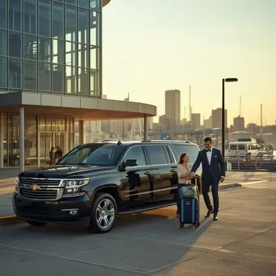 Family airport transfer with Chevrolet Suburban in Seaport District