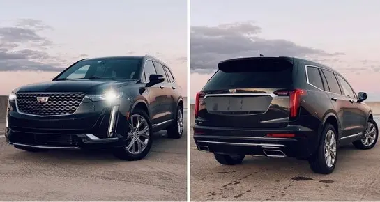 Front and rear views of a black Cadillac XT6 from the Blue Nile Livery Executive Sedan fleet