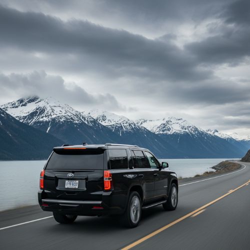 Luxury SUV driving along Turnagain Arm