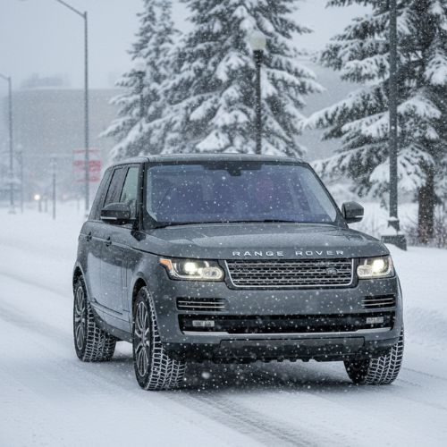 Luxury SUV in Alaska winter landscape