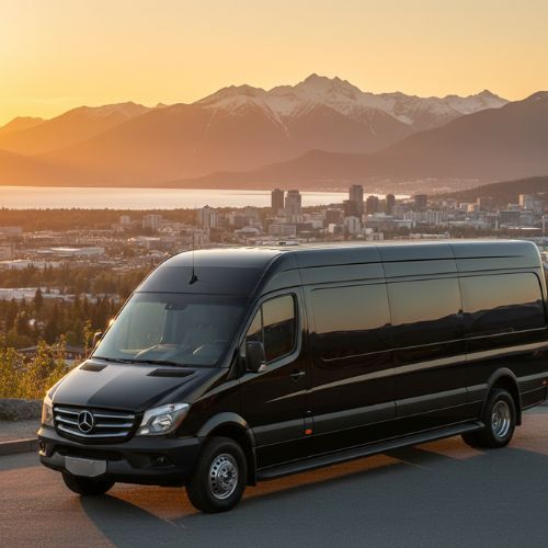 Sprinter limo parked at scenic Anchorage viewpoint