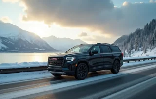 black gmc suv on winter road for boston to nyc