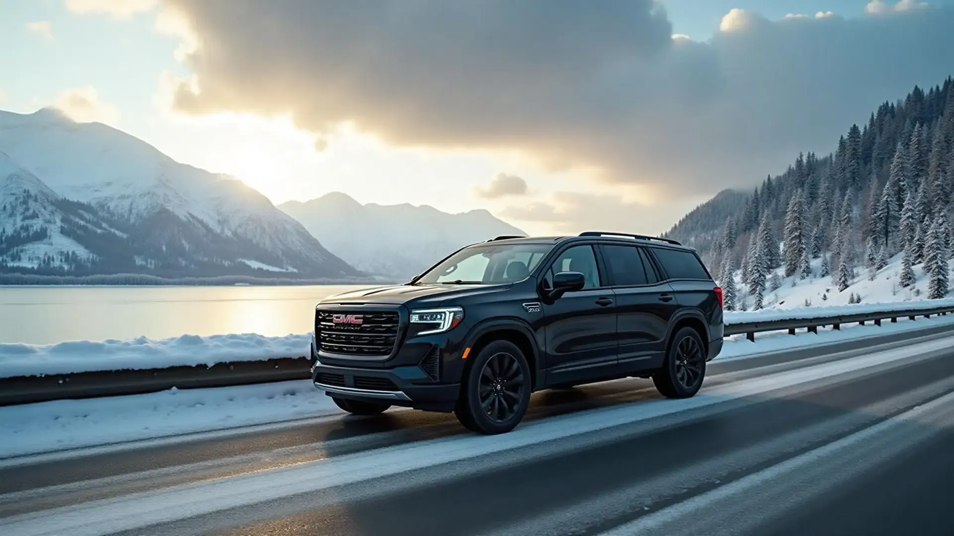 black gmc suv on winter road for boston to nyc