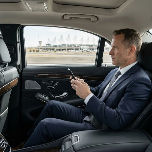 executive working in a luxury car in denver pro Chauffeur