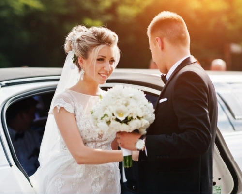 wedding couples in limo2 luxury transport